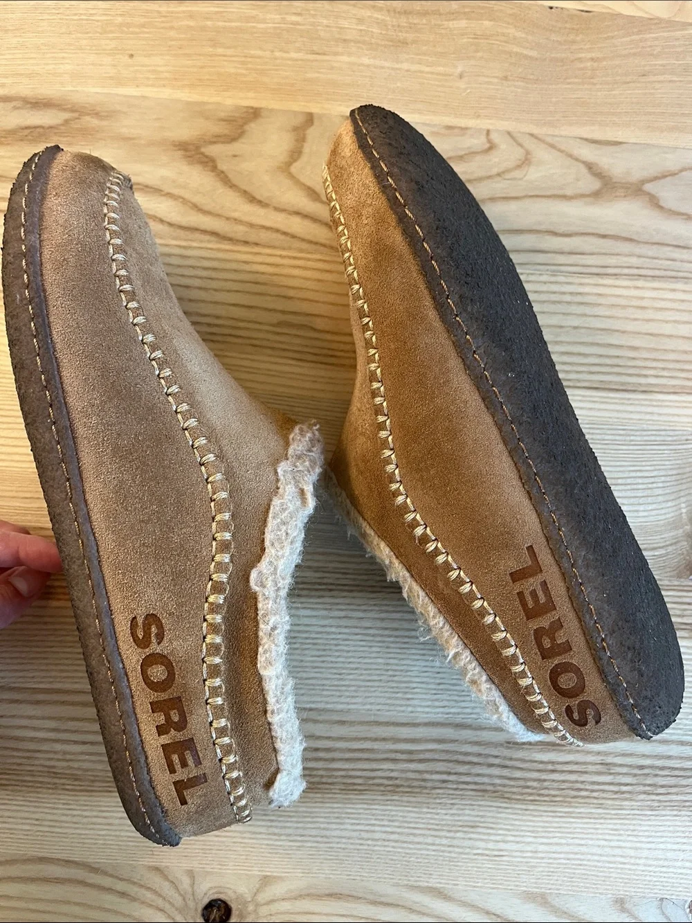 Sorel Men's Tan Suede Slip-On Moccasin with Faux-Shearling Lining